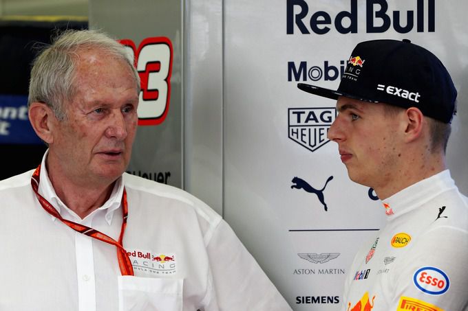 Helmut Marko en Max Verstappen F1