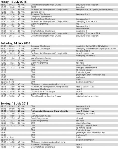 Timetbale DTM Zandvoort 2018 tijdschema DTM Zandvoort