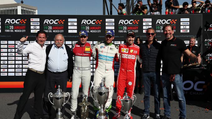 Benito Guerra (MEXICO)Race of Champions Loc Duval (FRANCE) and ROC Skills Challenge winner Sebastian Vettel (GERMANY) on the podium and during the Race of Champions on Sunday 20 January 2019 at Foro Sol, Mexico