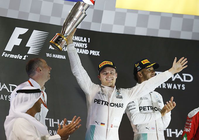 Nico Rosberg world champion F1 Mercedes podium Abu Dhabi