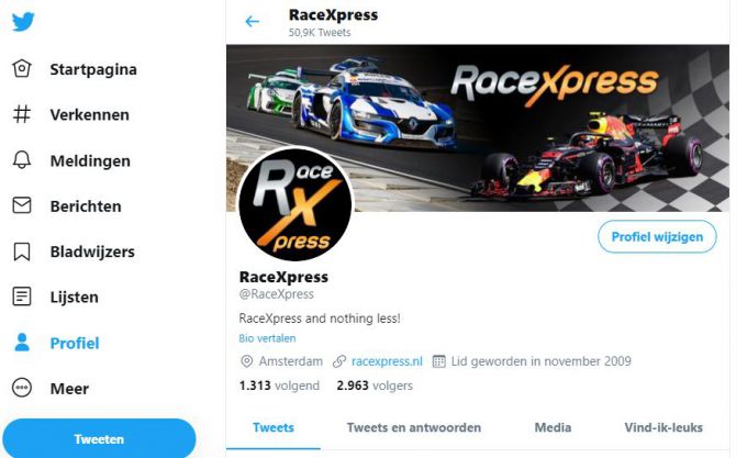 Twitter-kanaal van RaceXpress.nl