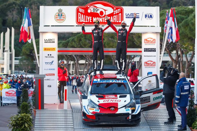 Rally Monte Carlo 2021 8e overwinning Sebastien Ogier Toyota startschavot