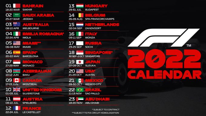 F1 2022 kalender