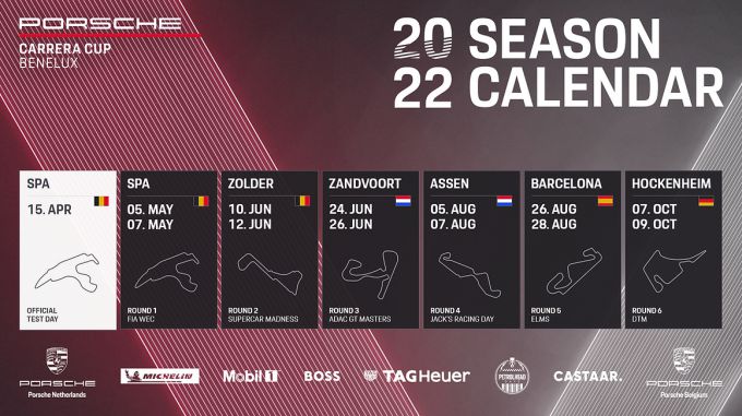 Porsche Carrera Cup Benelux Calender 2022
