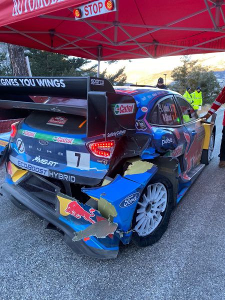 Rally Monte Carlo 2023 Dag 3 begint met een crash en schade Pierre-Louis Loubet Ford Puma 