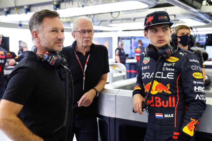 Helmut Marko Christian Horner en Max Verstappen Red Bull F1