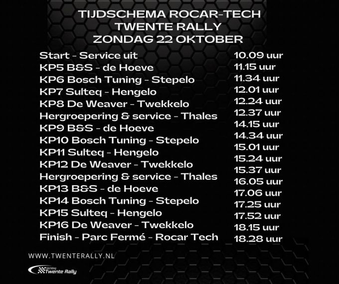 Rocar-Tech Twente Rally 2023 Tijdschema 1