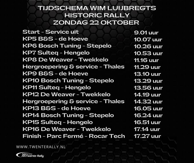 Rocar-Tech Twente Rally 2023 Tijdschema 2