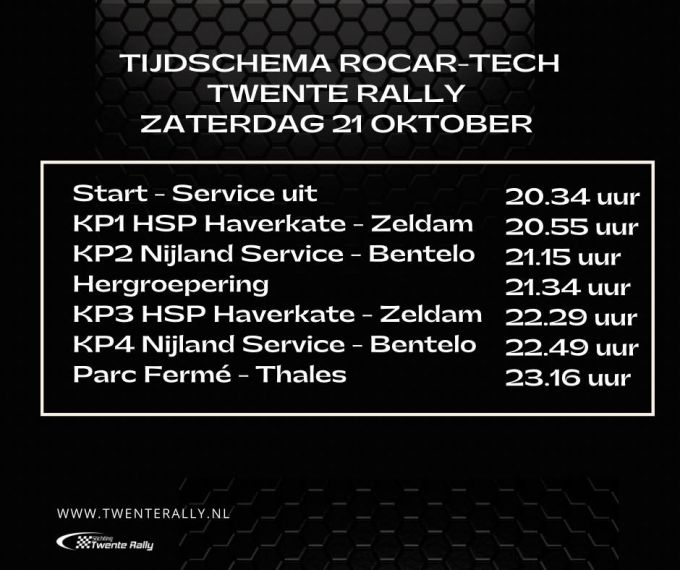 Rocar-Tech Twente Rally 2023 Tijdschema overall