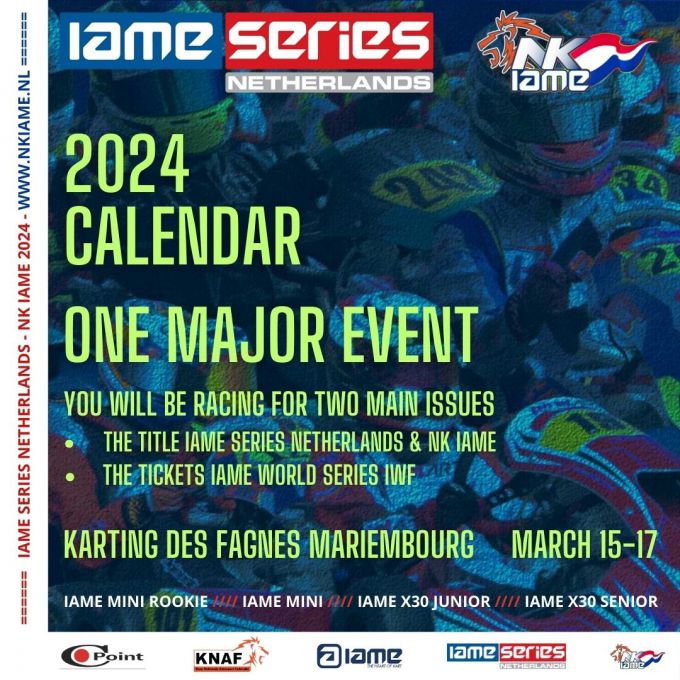 NK IAME 2024: 1 NK race op Mariembourg van 15-17 maart 2024 en gelijk tickets te winnen voor IWF 2024!
