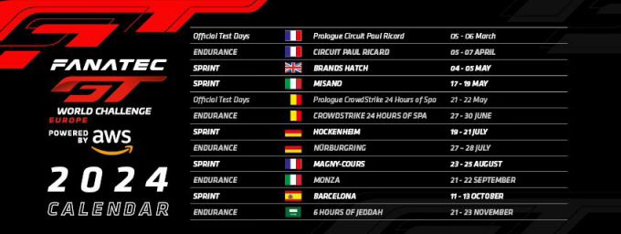 Fanatac GT Europe kalender seizoen 2024
