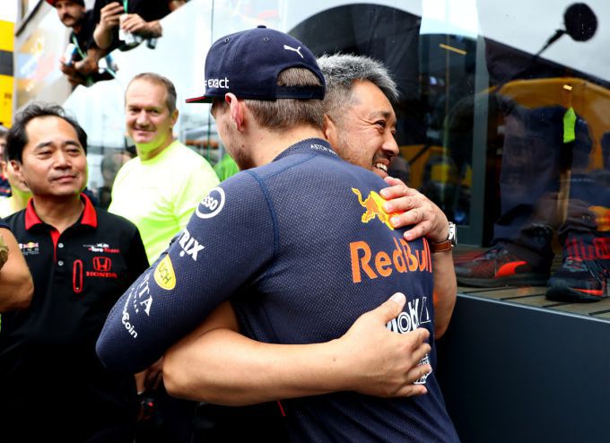 Max Verstappen giving Honda a big hug
