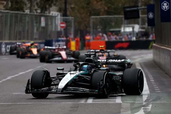 George Russell F1 Mercedes Grand Prix van Azerbeidzjan in 2025 actie
