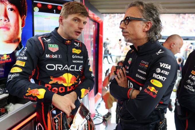 Max Verstappen en Laurent Mekies F1 Red Bull