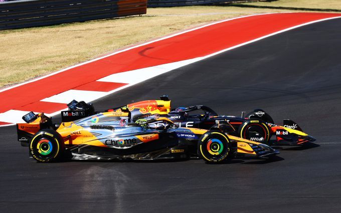 Max Verstappen en Lando Norris op COTA F1