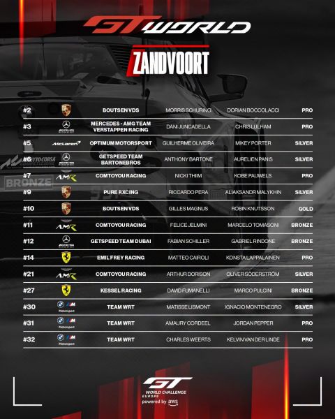 GT World Challenge Zandvoorts 2026 event sheet