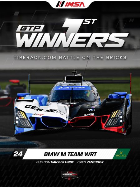 TireRack.com 'Battle on the Bricks' Indianapolis Motor Speedway 18-20 september 2026 IMSA WeatherTech SportsCar Championship; bron foto IMSA 11 BMW racewinnaar
