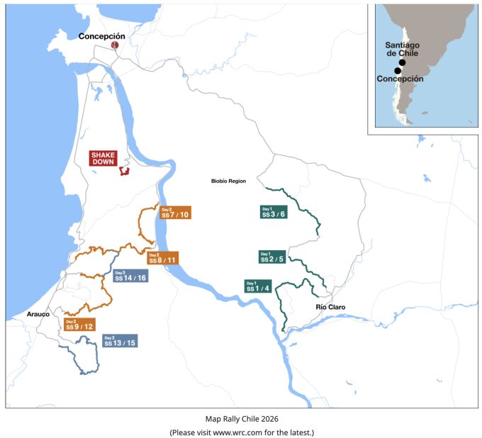 FIA WRC Rally Chile Bio Bio 2026 Rally Map