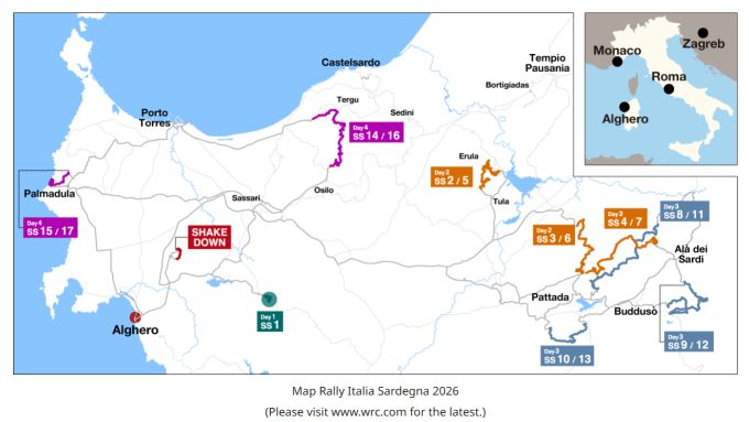FIA WRC Rally Italia Sardegna 2026 Foto 17 plattegrond